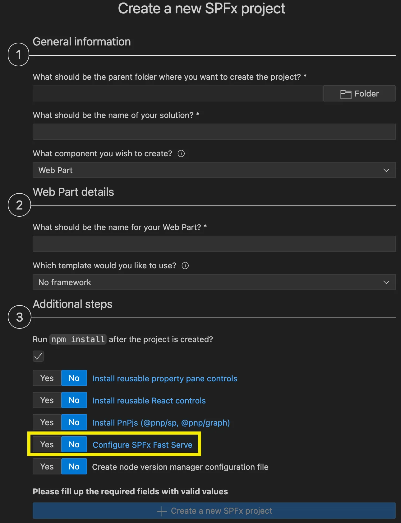 Scaffolding form in SFPx Toolkit Extension for VS Code